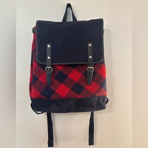 Lands End Red Buffalo Plaid Wool and Canvas Heavy Duty Backpack